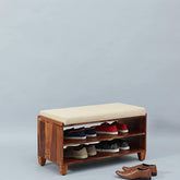 ONIJA 2 Tier Shoe Rack Organizer Wooden | Sheesham Wood Shoe Rack with Seat | Shoe Rack for Home | Hall Office (Solid Sheesham Wood | 1 Piece - Wooden Finish